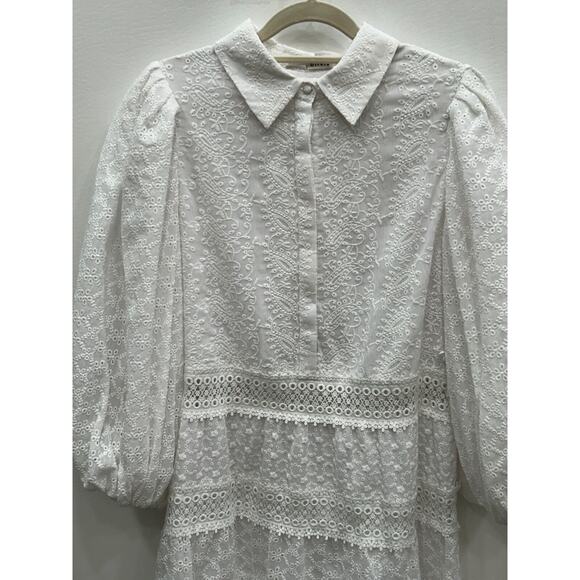 NWT Alice + Olivia‎ Womens White Embroidered Blakesley Jacquard Mini Dress Sz 10 - Picture 3 of 16